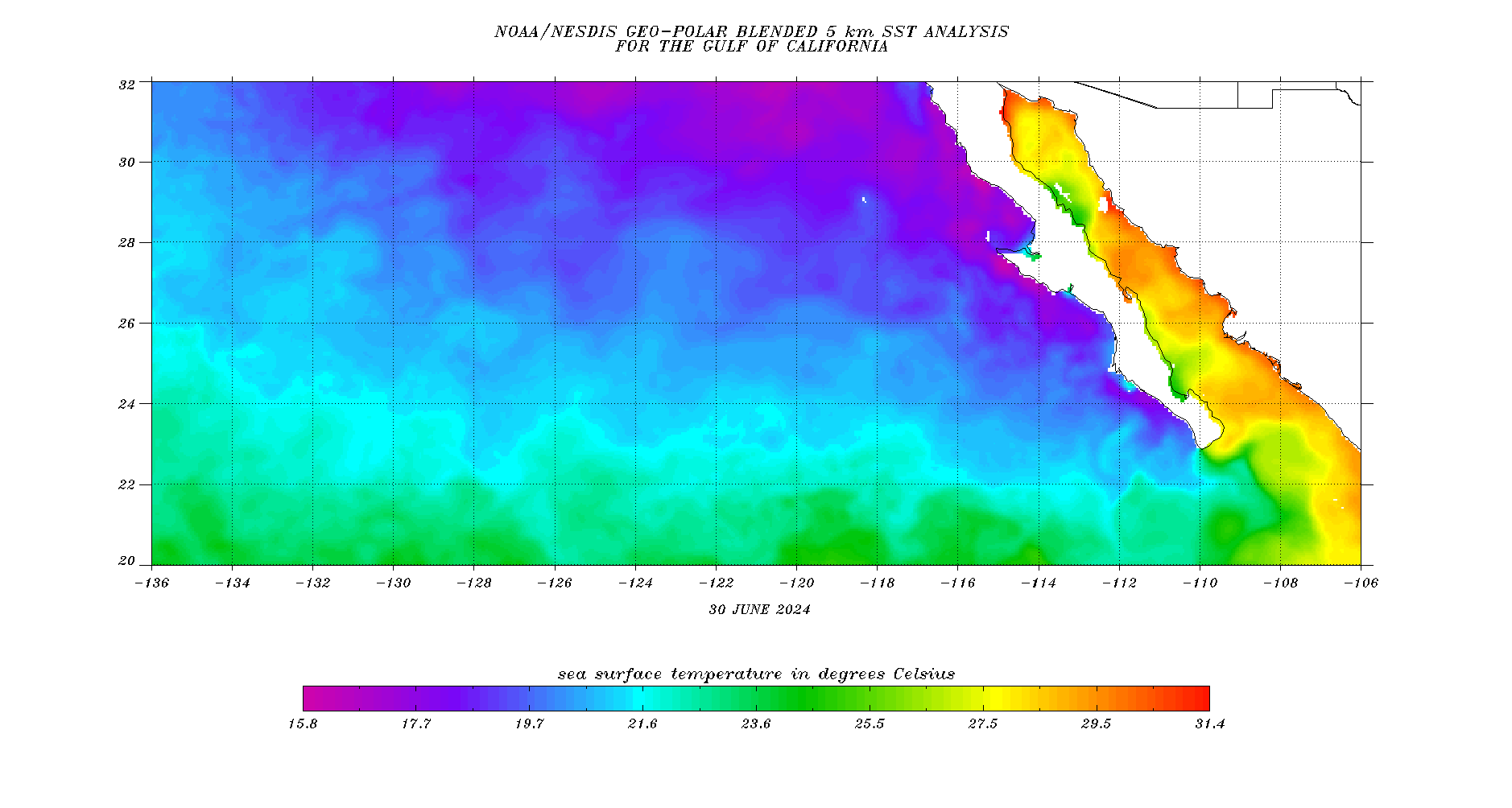 Sea surface temperature eastern Pacific and Sea of Cortez